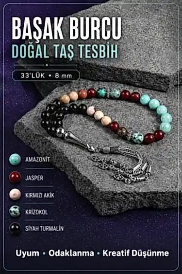 Başak Burcu Tesbih Amazonit, Jasper, Kırmızı Akik, Krizokol, Siyah Turmalin