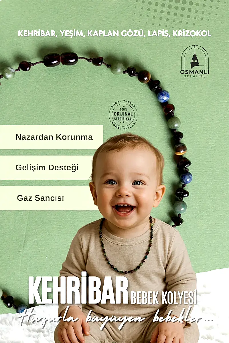 Sertifikalı Doğal Taş Bebek Kolye-yeşim,lapis,kehribar,kaplan Gözü,krizokol M106