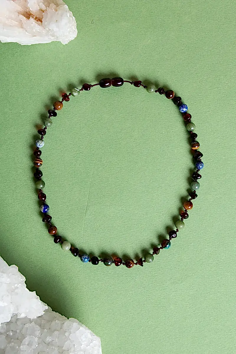 Sertifikalı Doğal Taş Bebek Kolye-yeşim,lapis,kehribar,kaplan Gözü,krizokol M106