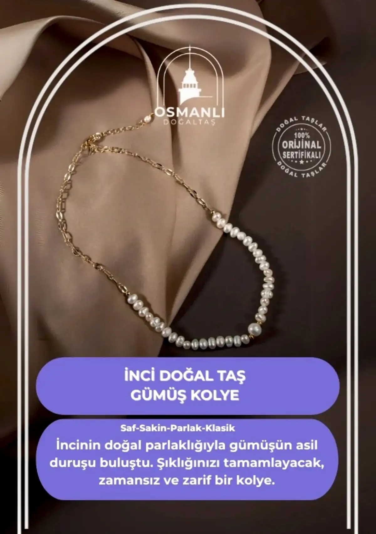 İnci Doğal Taş Gümüş Kolye