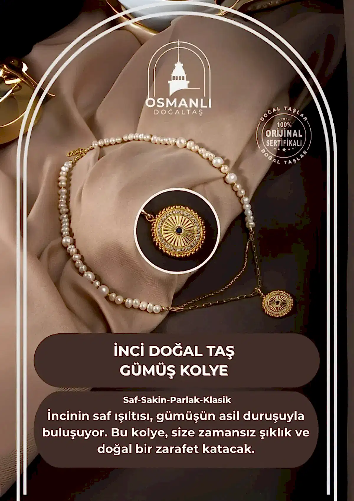 İnci Doğal Taş Gümüş Kolye