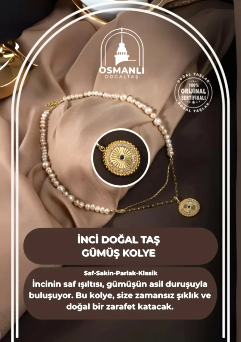 İnci Doğal Taş Gümüş Kolye