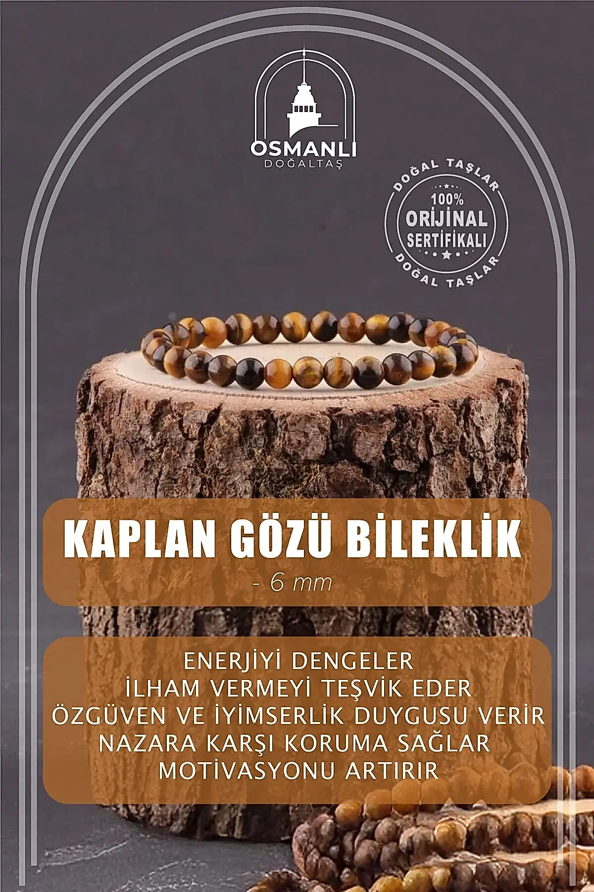 Kaplan Gözü 6mm Doğal Taş Bileklik