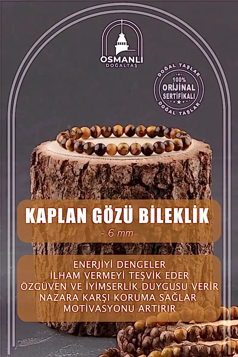 Kaplan Gözü 6mm Doğal Taş Bileklik