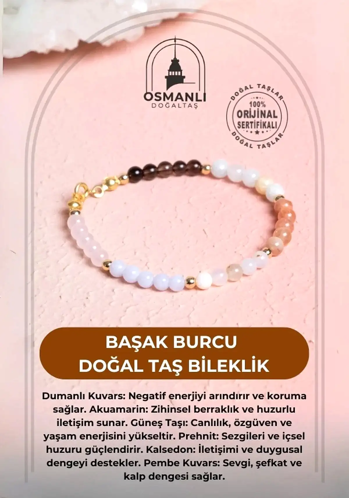 Sertifikalı Başak Burcu Doğal Taş Bileklik