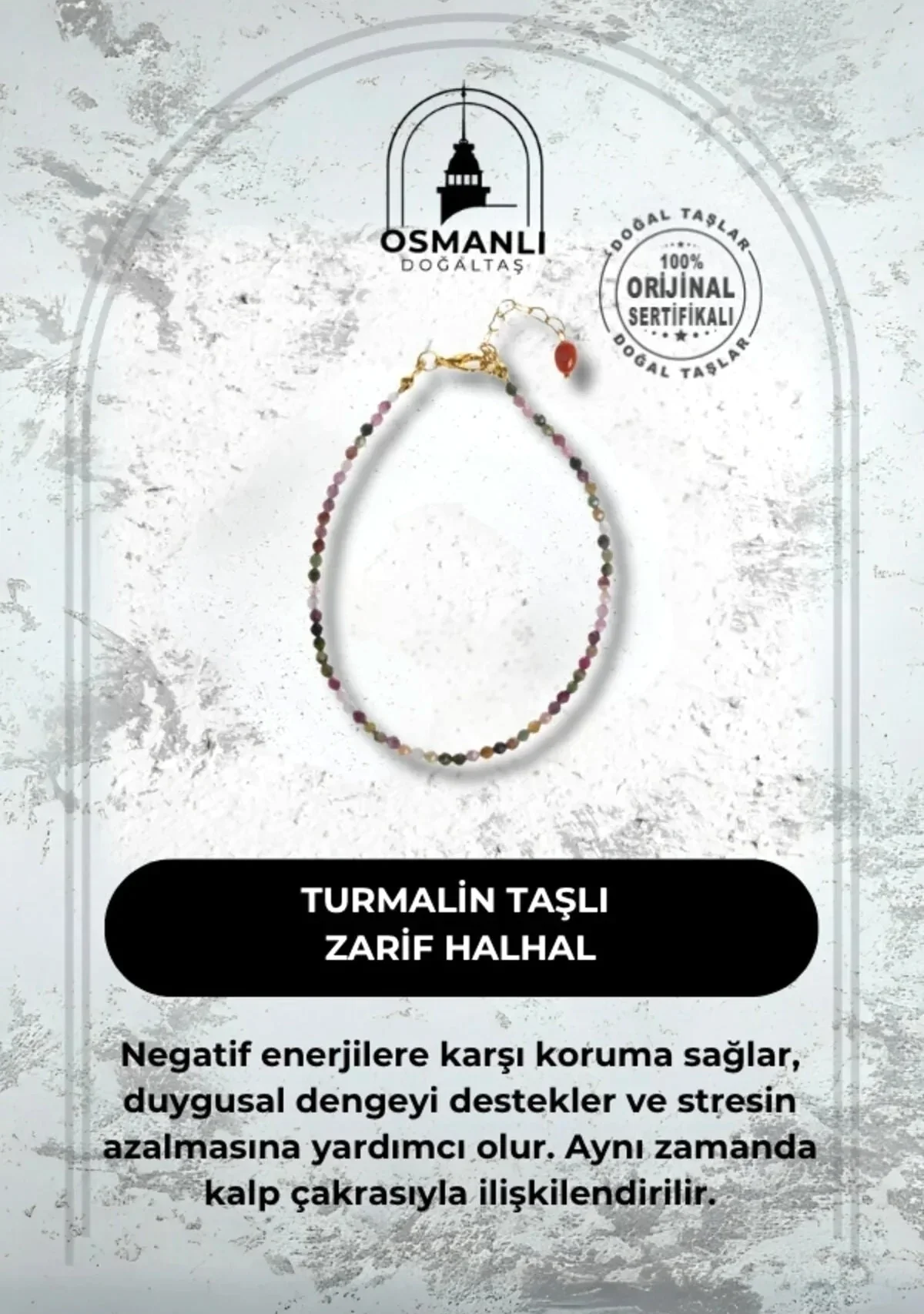 Sertifikalı Doğal Turmalin Taşlı Zarif Halhal