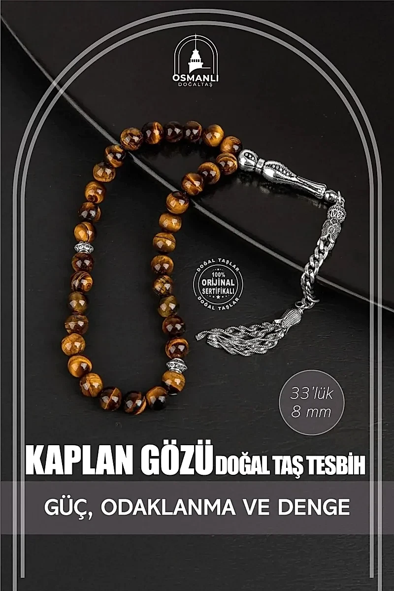 Kaplan Gözü Doğal Taş Tesbih 33lük - 8mm