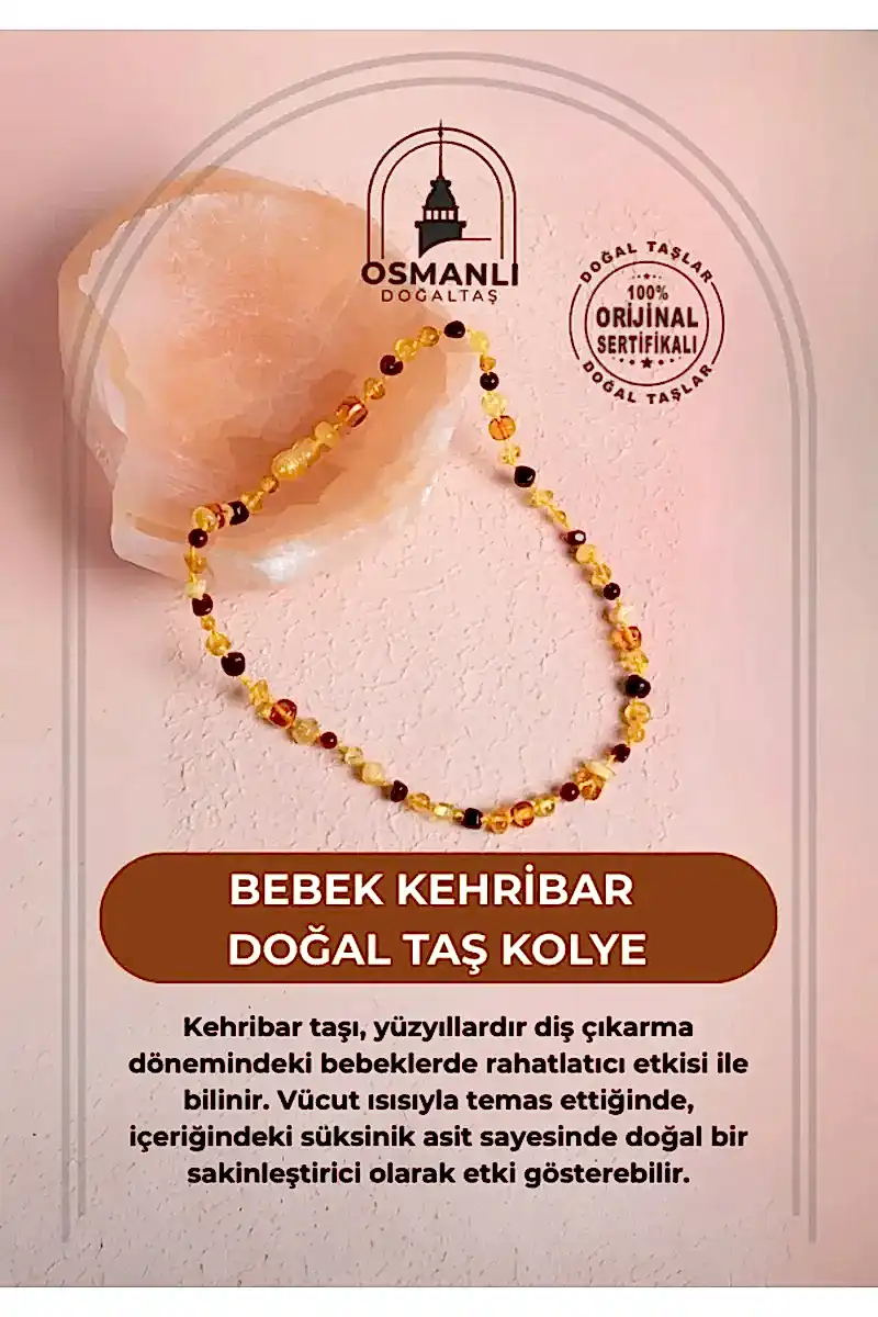 Sertifikalı Bebek Kehribar Doğal Taş Kolye