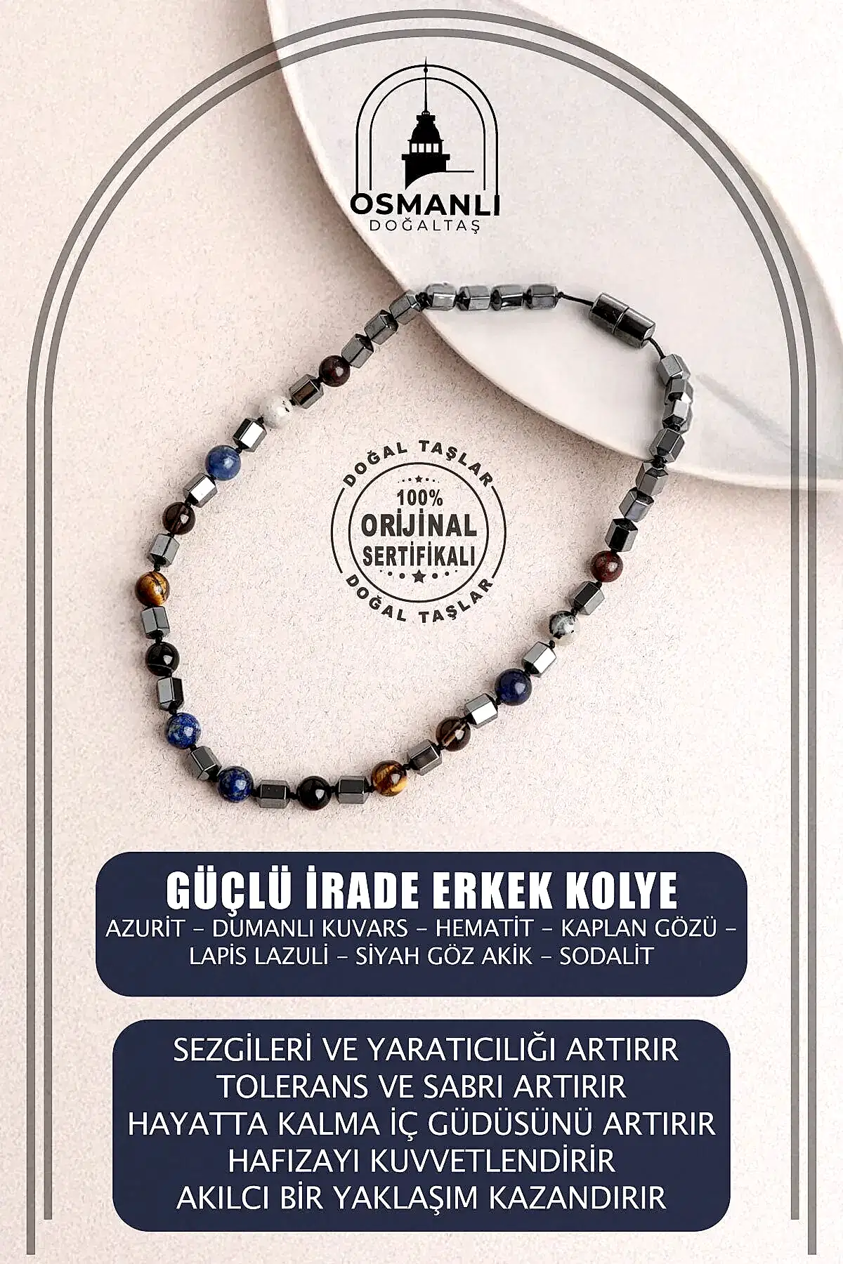 Güçlü İrade Doğal Taş Erkek Kolye