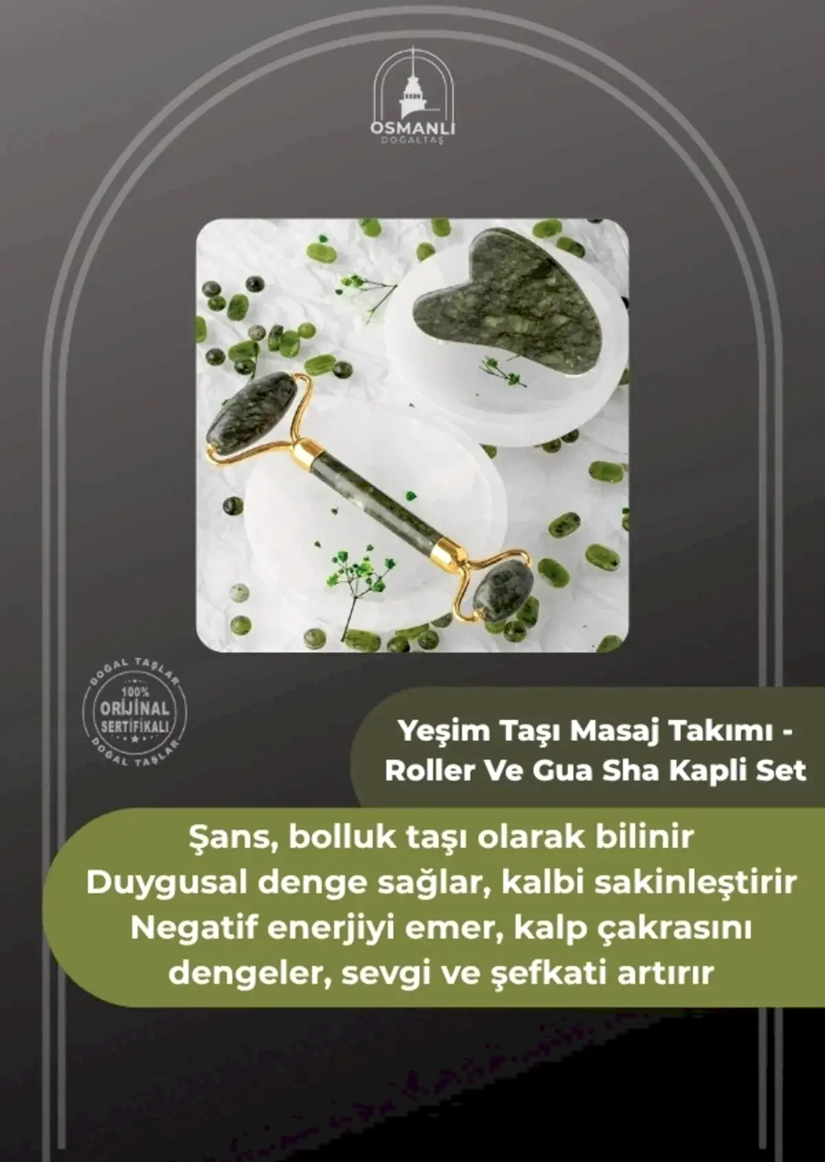 Yeşim Taşı Masaj Takımı - Roller ve Gua Sha Kapli Set