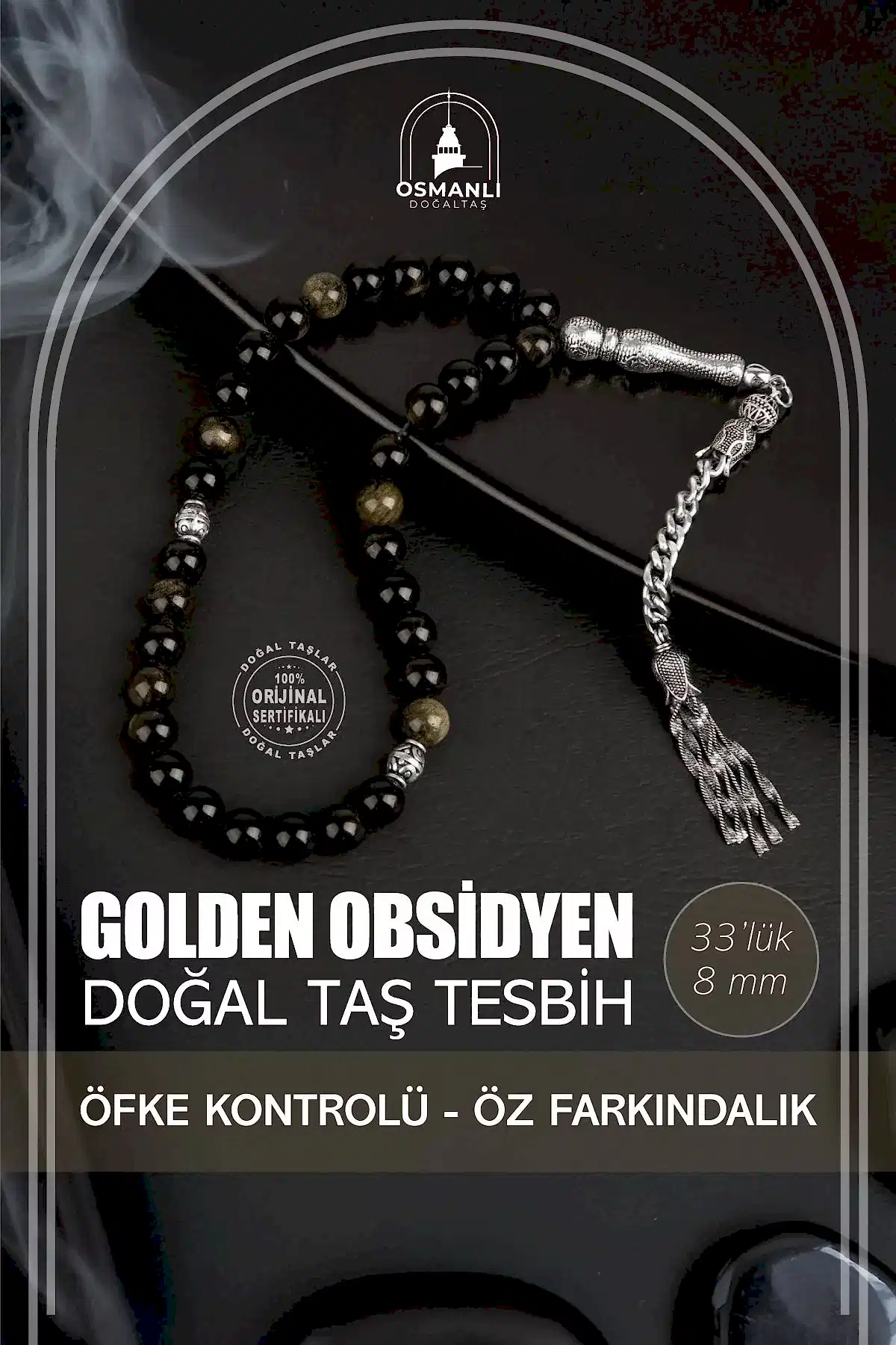 Golden Obsidyen Doğal Taş Tesbih 33lük - 8mm