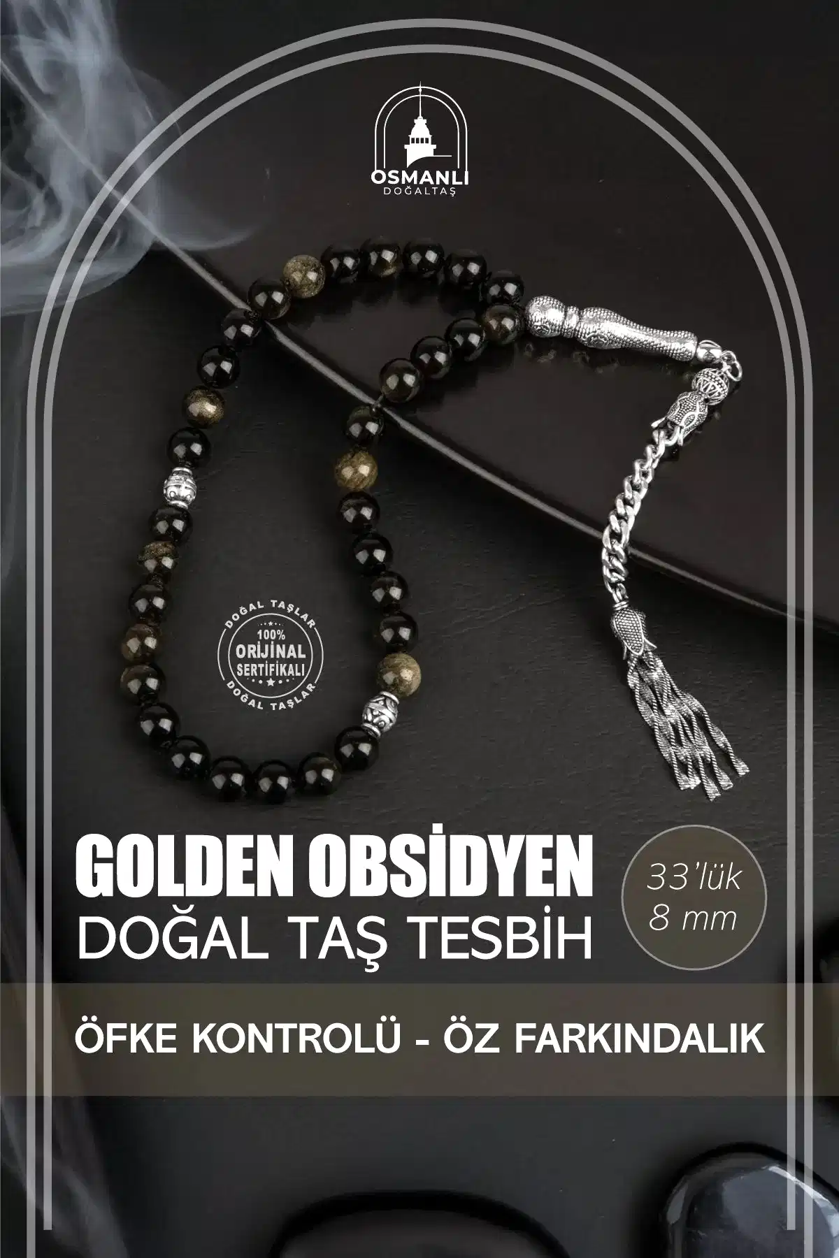 Golden Obsidyen Doğal Taş Tesbih 33lük - 8mm
