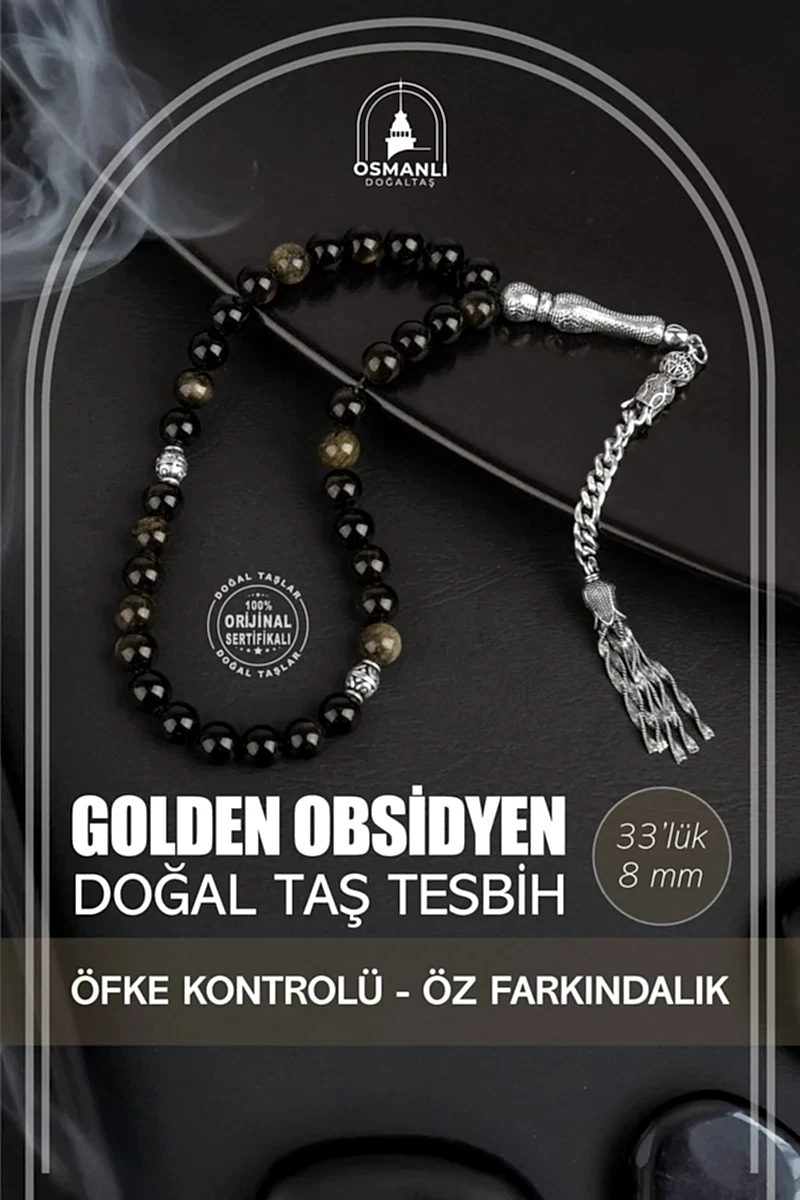 Golden Obsidyen Doğal Taş Tesbih 33lük - 8mm