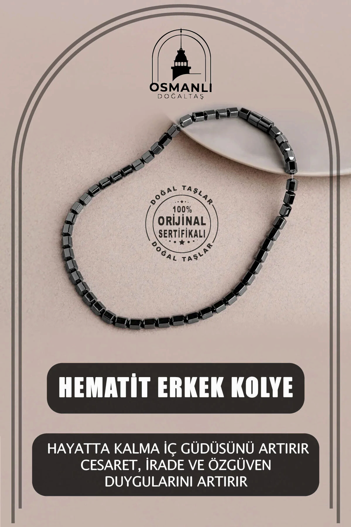Hematit Doğal Taş Erkek Kolye