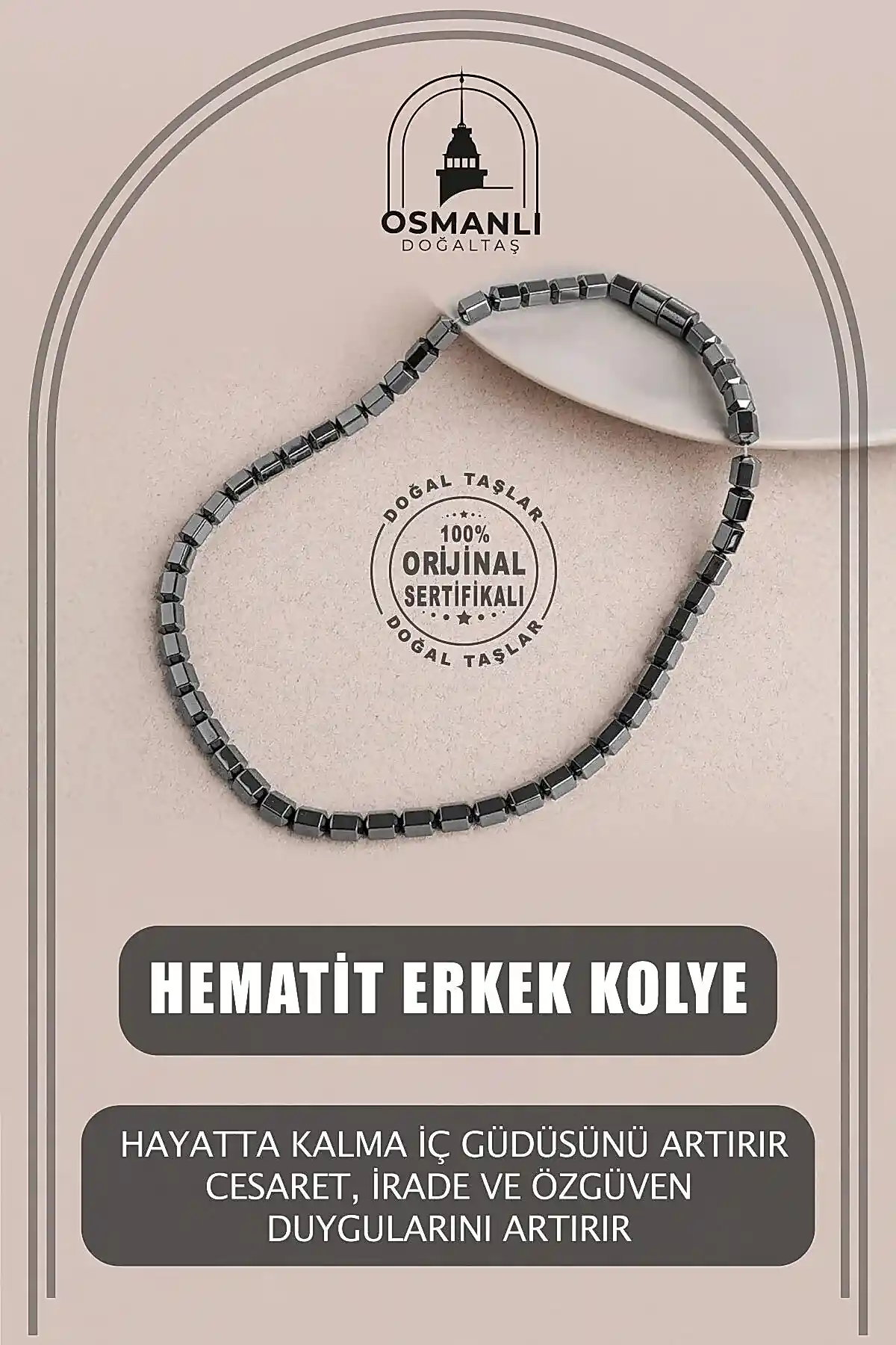 Hematit Doğal Taş Erkek Kolye