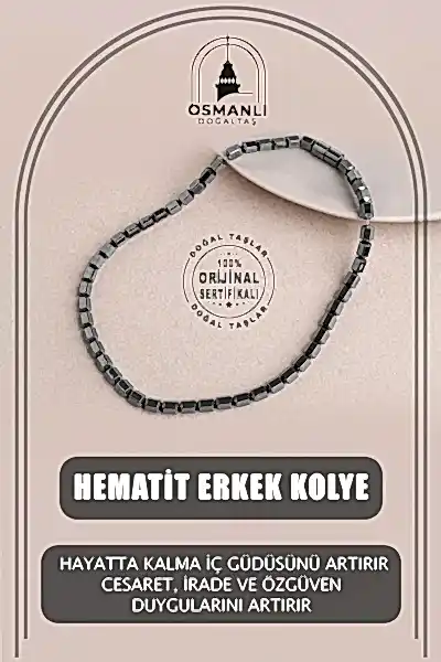 Hematit Doğal Taş Erkek Kolye