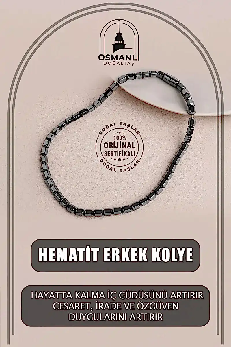 Hematit Doğal Taş Erkek Kolye