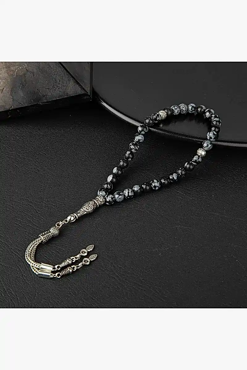 Karlı Obsidyen Doğal Taş Tesbih 33lük - 6mm