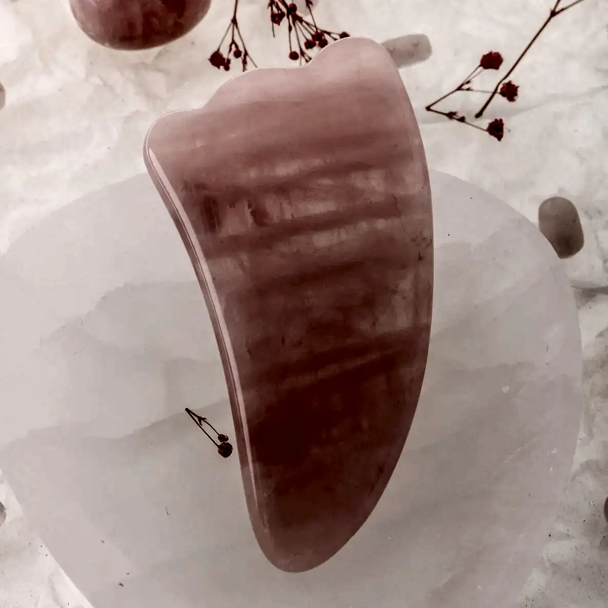 Pembe Kuvars Taşı Gua Sha Yüz Masaj Taşı Kaz Ayaklı
