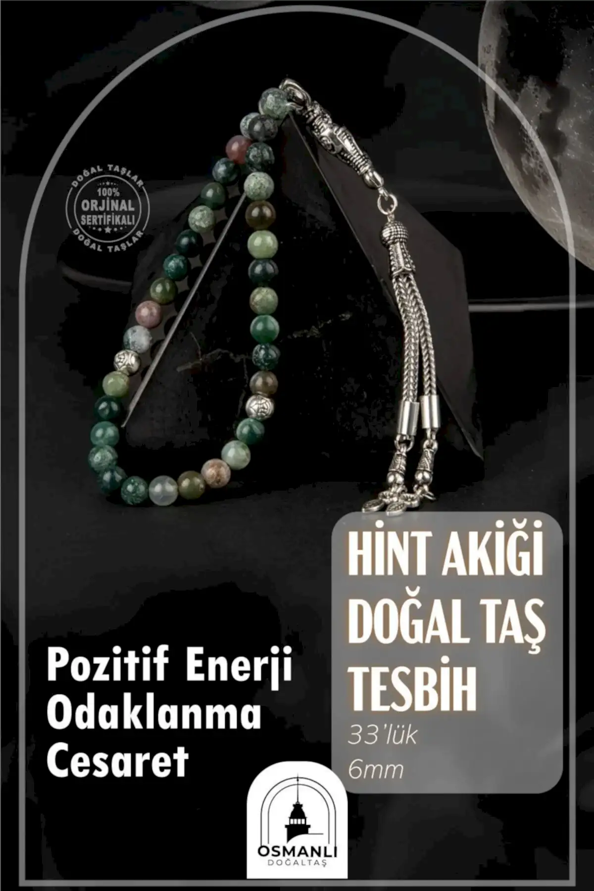 Hint Akiği Doğal Taş Tesbih 33lük - 6mm