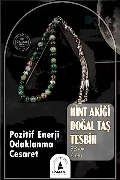 Hint Akiği Doğal Taş Tesbih 33lük - 6mm