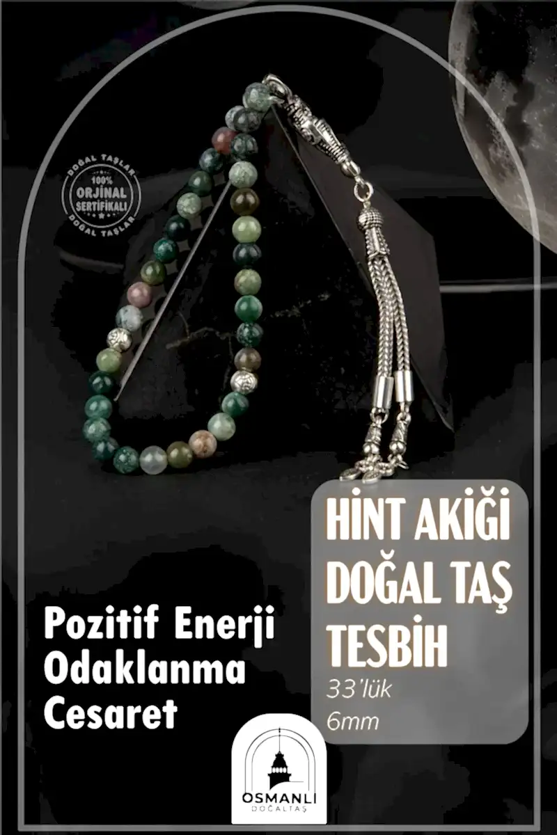 Hint Akiği Doğal Taş Tesbih 33lük - 6mm