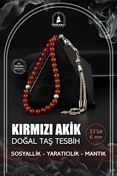 Kırmızı Akik Doğal Taş Tesbih 33lük - 6mm