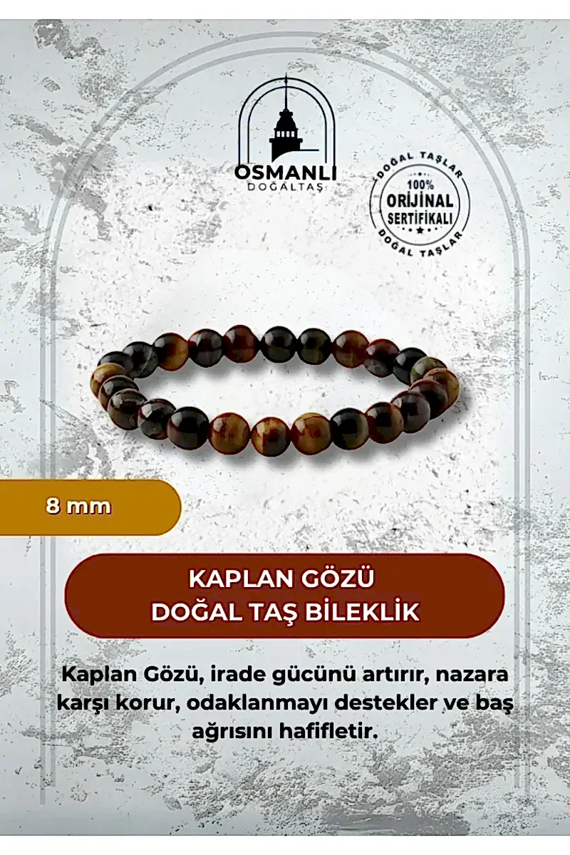 Kaplan Gözü 8mm Doğal Taş Bileklik