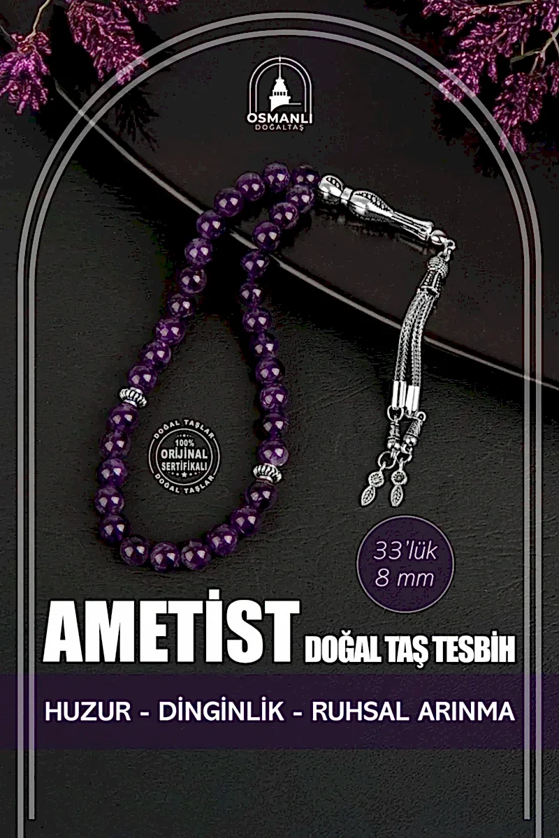 Ametist Doğal Taş Tesbih 33lük - 8mm