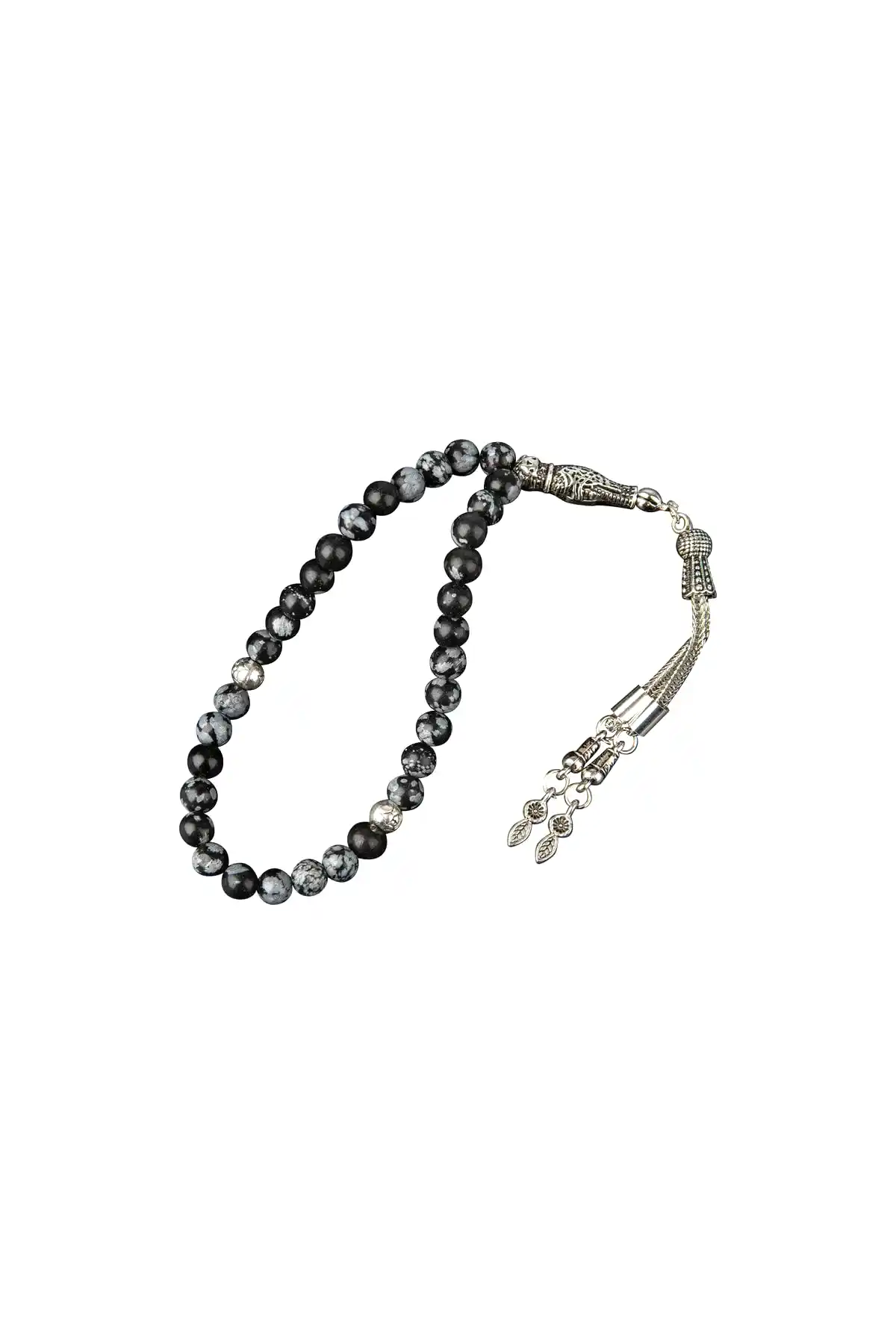 Karlı Obsidyen Doğal Taş Tesbih 33lük - 6mm