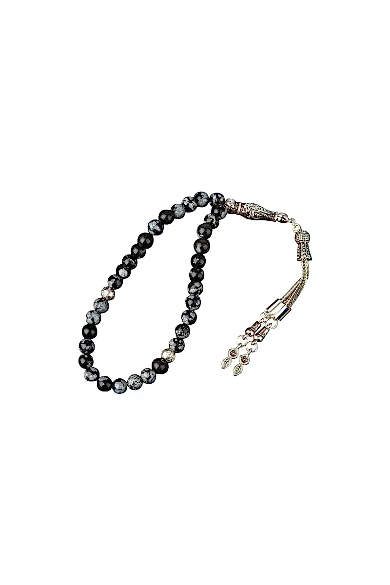 Karlı Obsidyen Doğal Taş Tesbih 33lük - 6mm