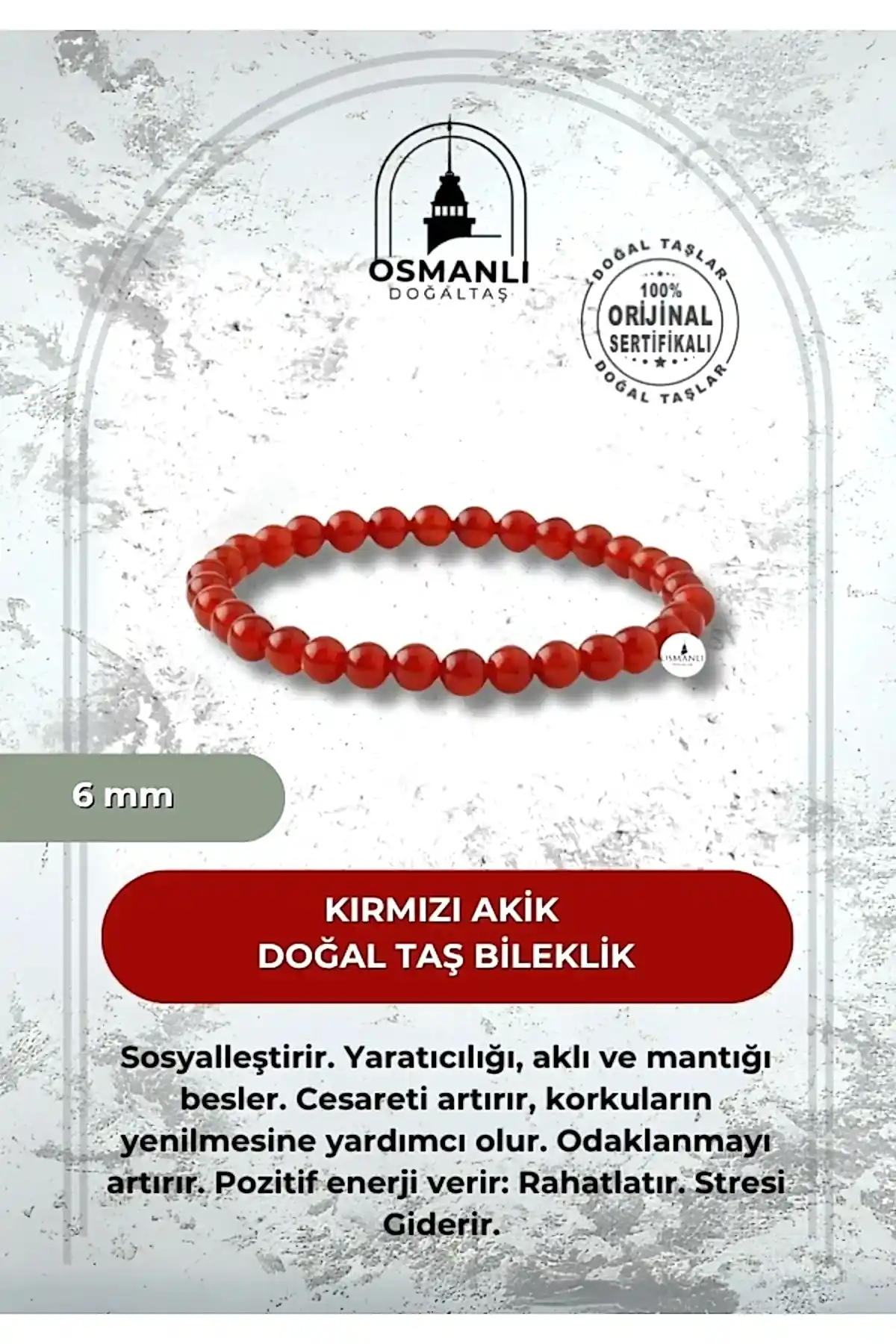 Kırmızı Akik 6mm Doğal Taş Bileklik