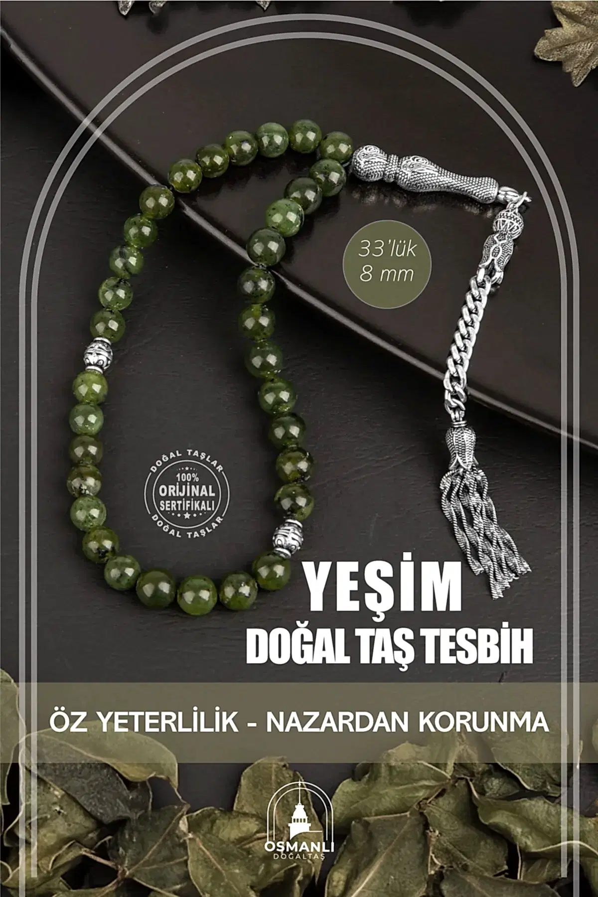 Yeşim Doğal Taş Tesbih 33lük - 8mm