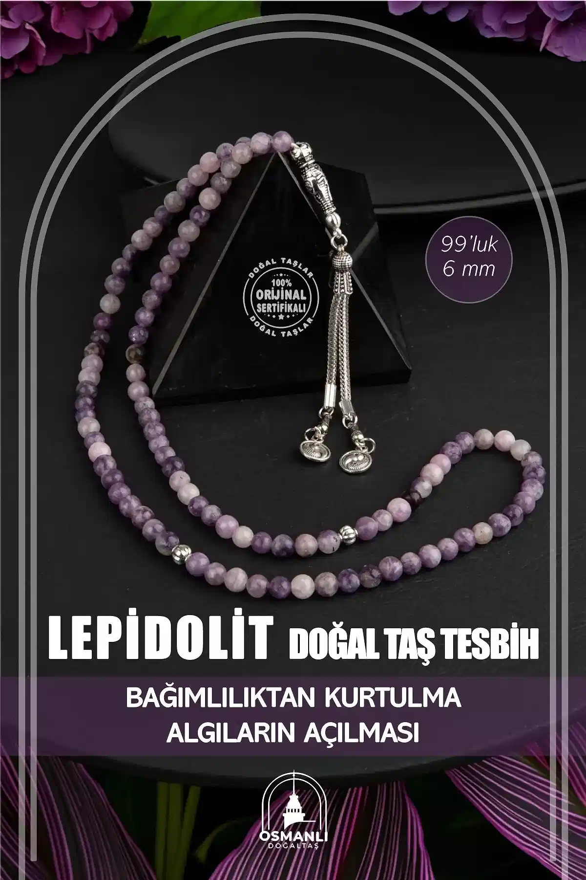 Lepidolit Doğal Taş Tesbih 99luk<br>6mm