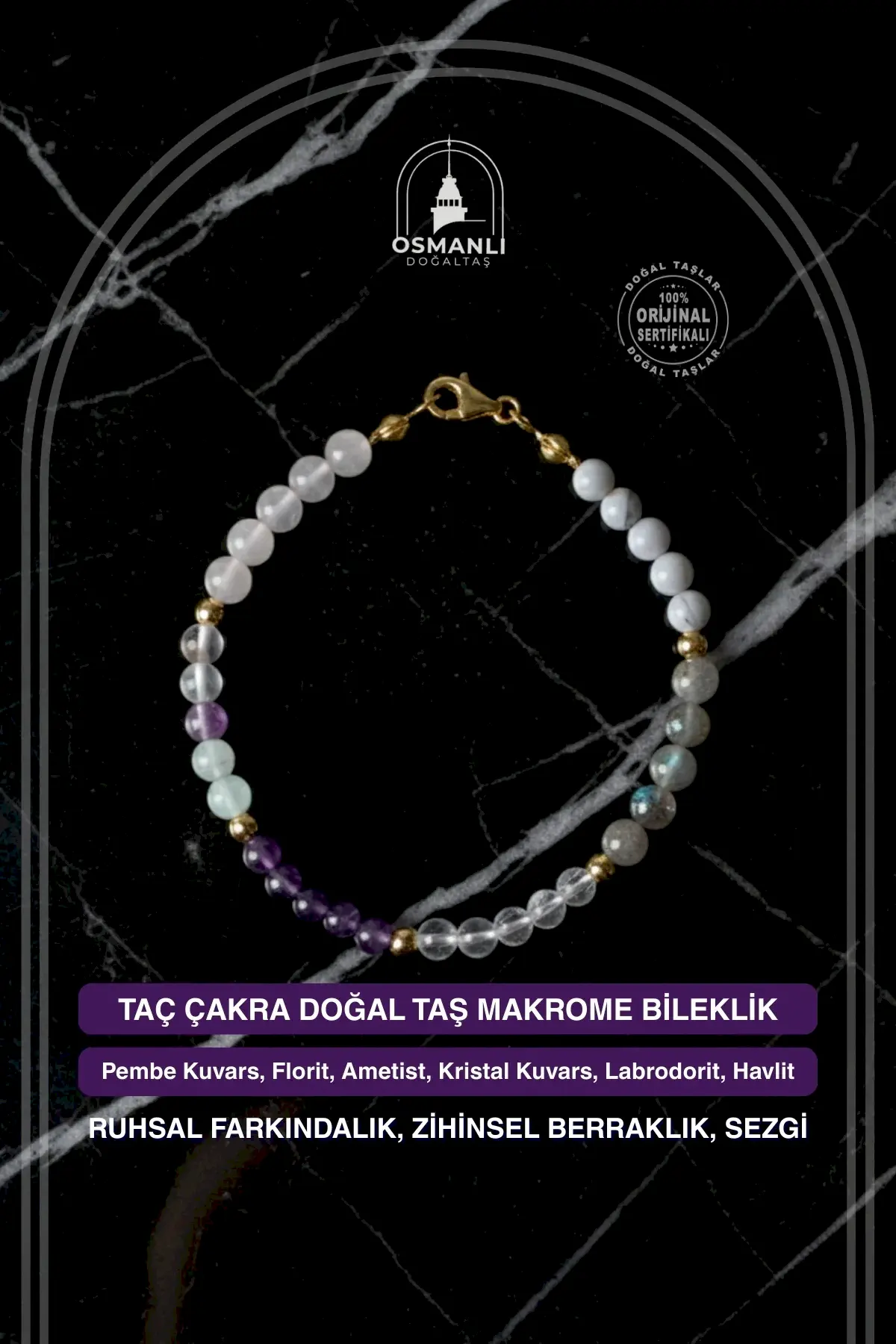 Sertifikalı Taç Çakra Doğal Taş Bileklik 4mm