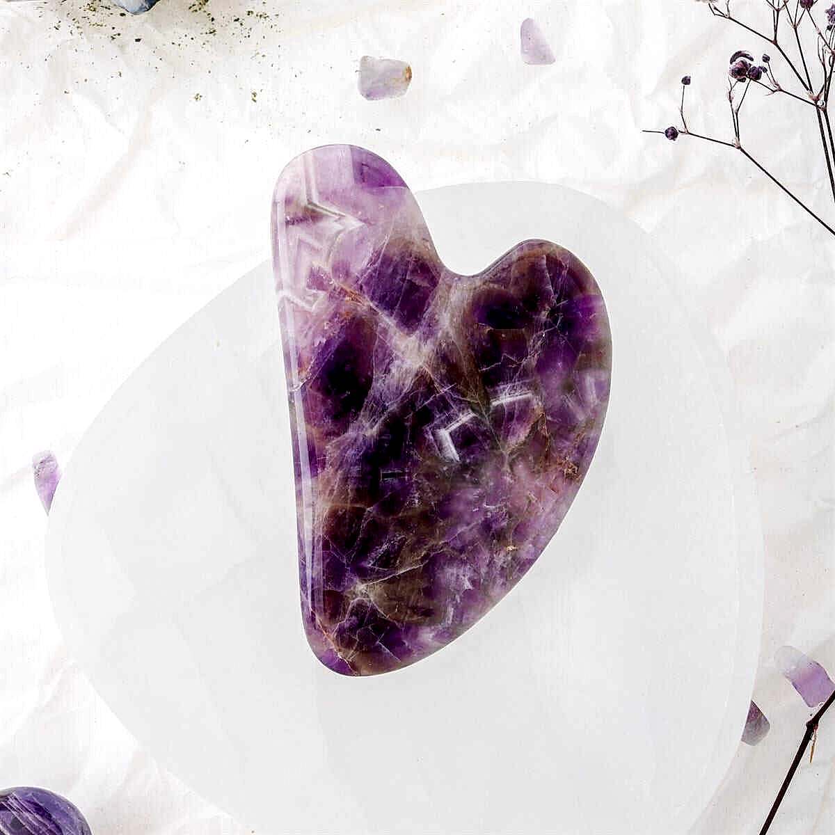 Ametist Taşı Gua Sha Yüz Masaj Taşı Kalpli