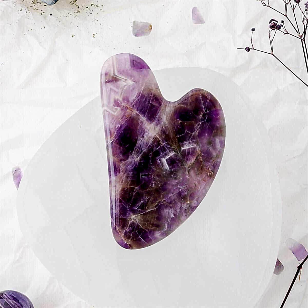 Ametist Taşı Gua Sha Yüz Masaj Taşı Kalpli