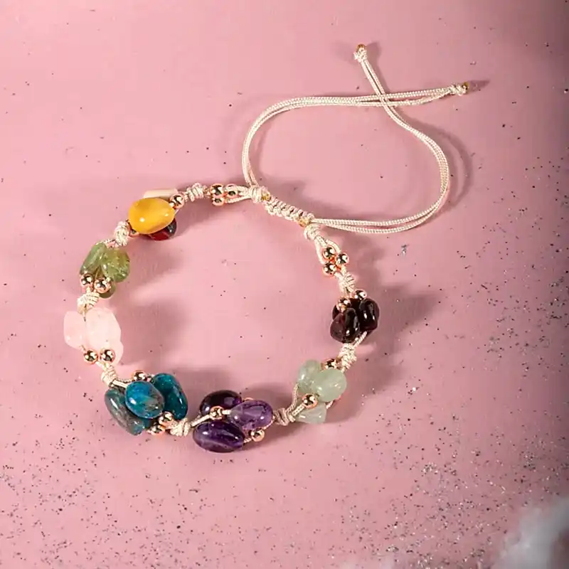 Başak Burcu Bileklik Ametist, Bordo Granat Lal, Jasper, Mavi Apatit, Pembe Kuvars, Yeşil Aventurin, Zebercet (Peridot)