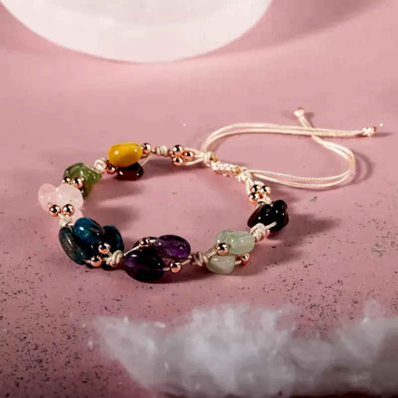 Başak Burcu Bileklik Ametist, Bordo Granat Lal, Jasper, Mavi Apatit, Pembe Kuvars, Yeşil Aventurin, Zebercet (Peridot)