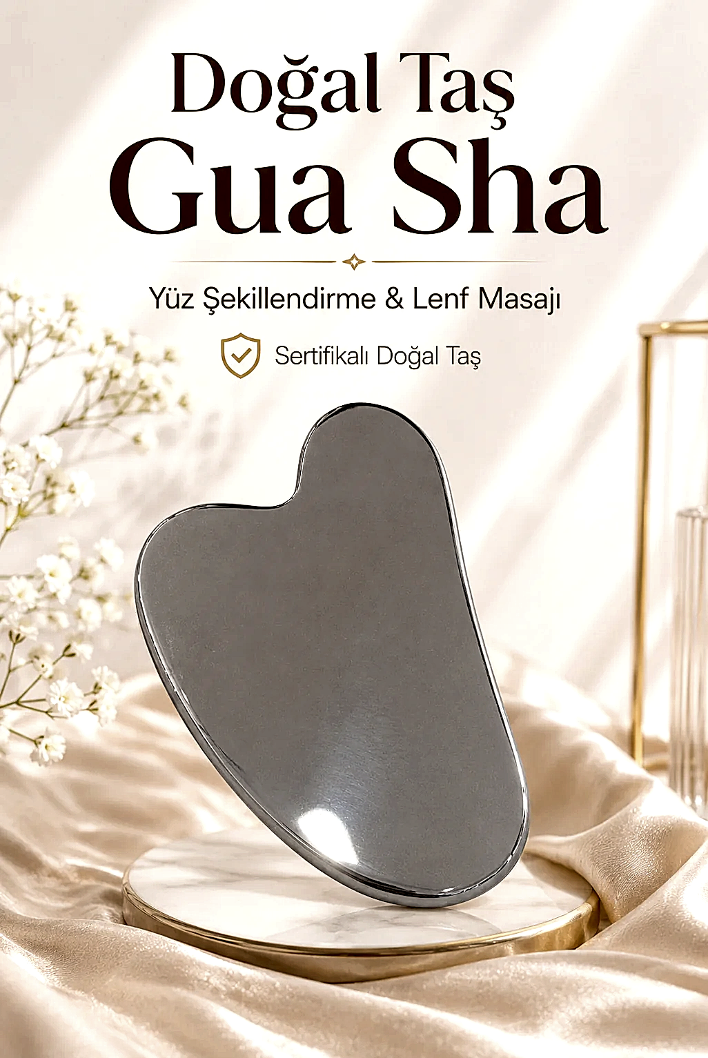 Doğal Taş Gua Sha – Yüz Şekillendirme ve Lenf Masaj Taşı | Sertifikalı Doğal Taş