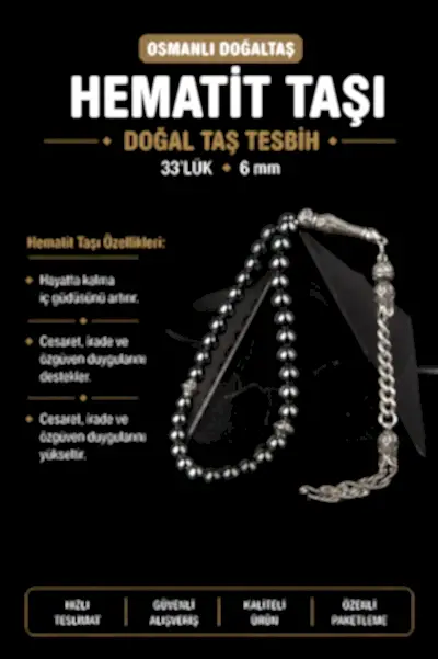 Hematit Doğal Taş Tesbih 33lük - 6mm
