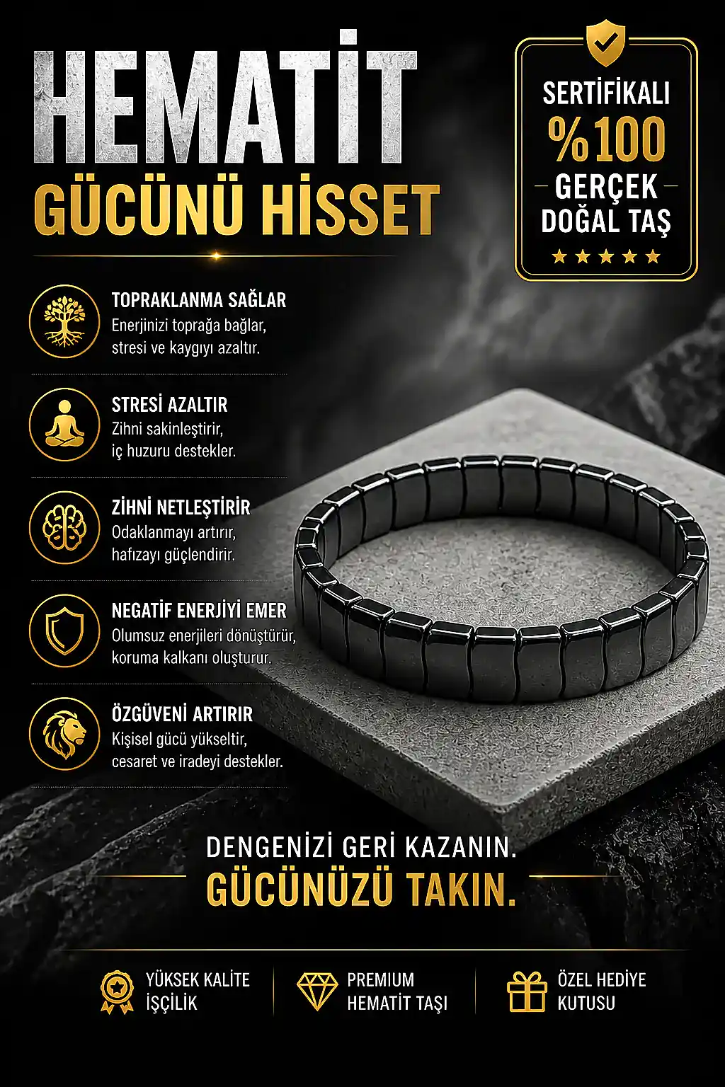 Hematit Erkek Bileklik Yeni Seri No:1