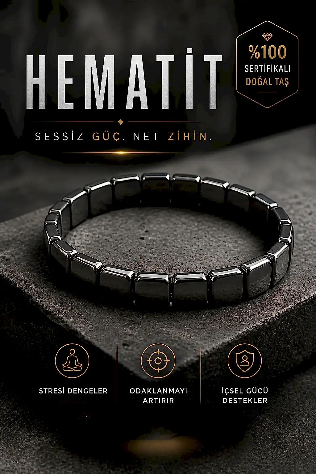 Hematit Erkek Bileklik Yeni Seri No:2