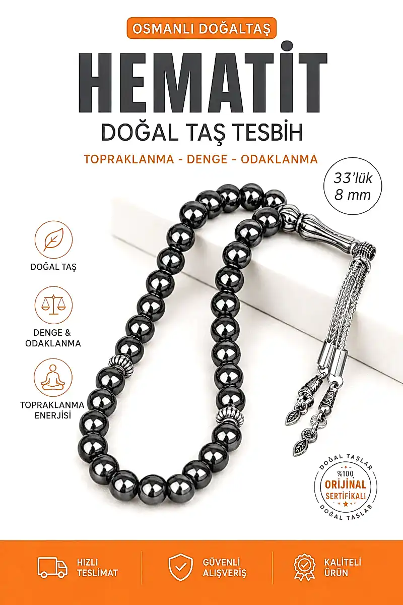Hematit Doğal Taş Tesbih 33lük - 8mm
