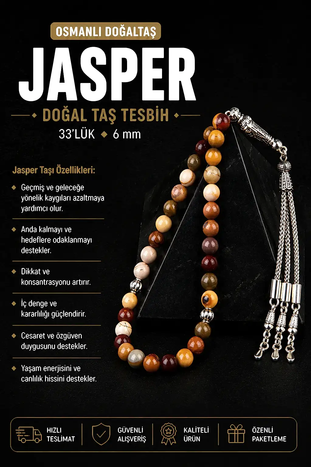 Jasper Doğal Taş Tesbih 33lük - 6mm