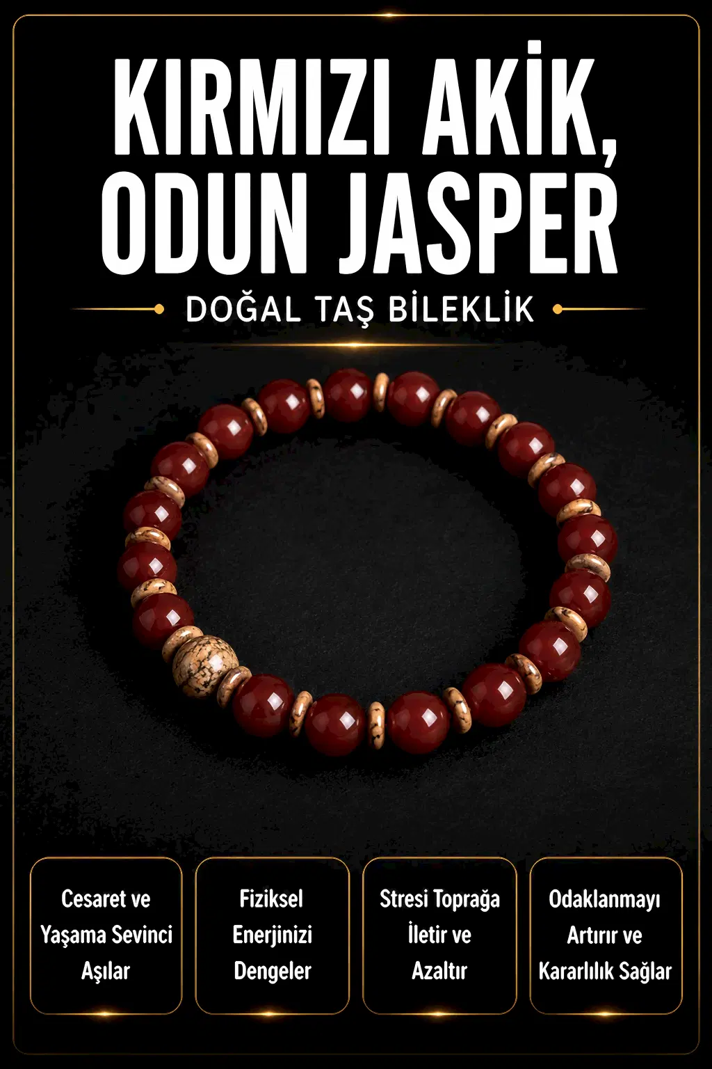 Sertifikalı Kırmızı Akik, Odun Jasper Doğal Taş Bileklik (SK:171)