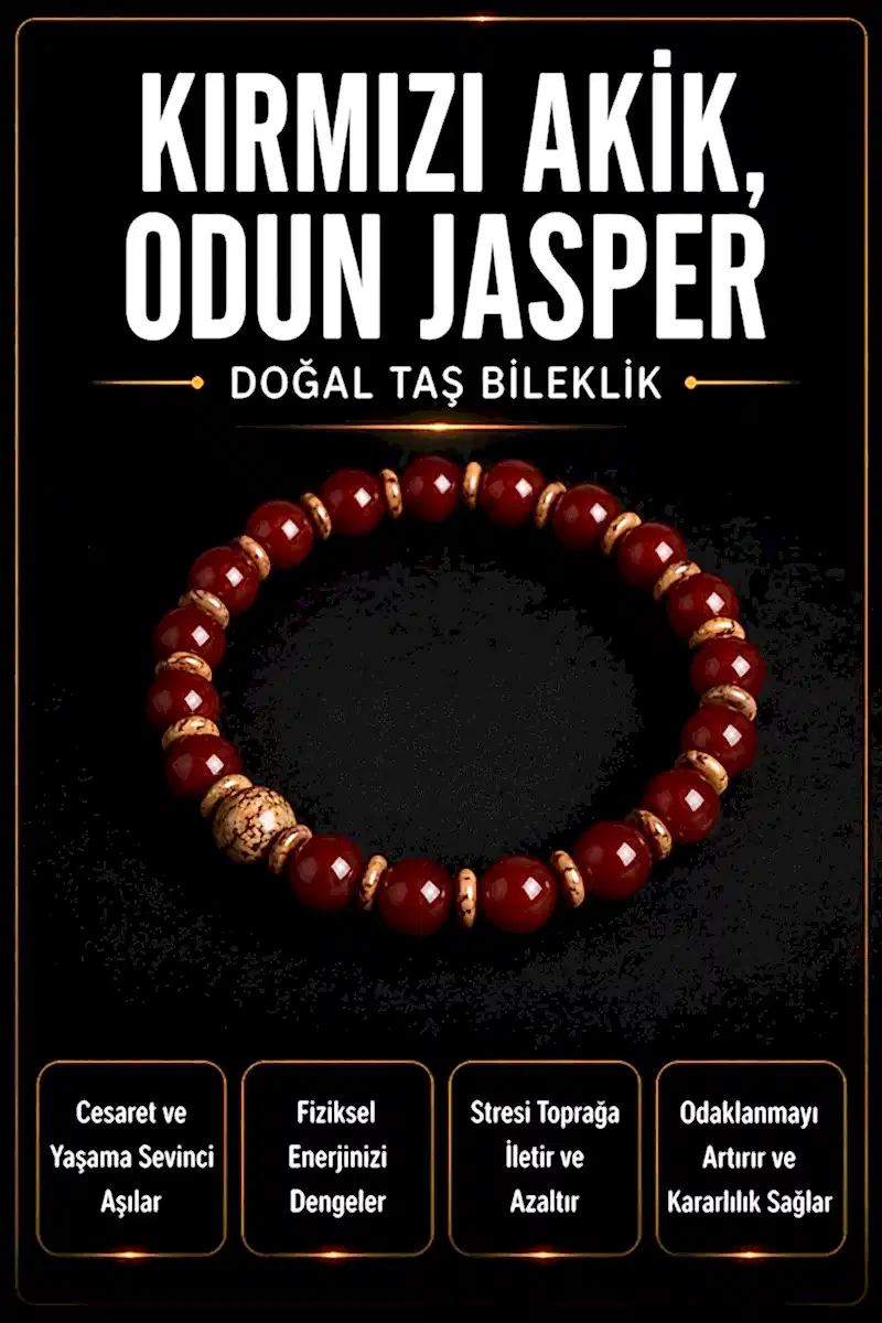 Sertifikalı Kırmızı Akik, Odun Jasper Doğal Taş Bileklik (SK:171)