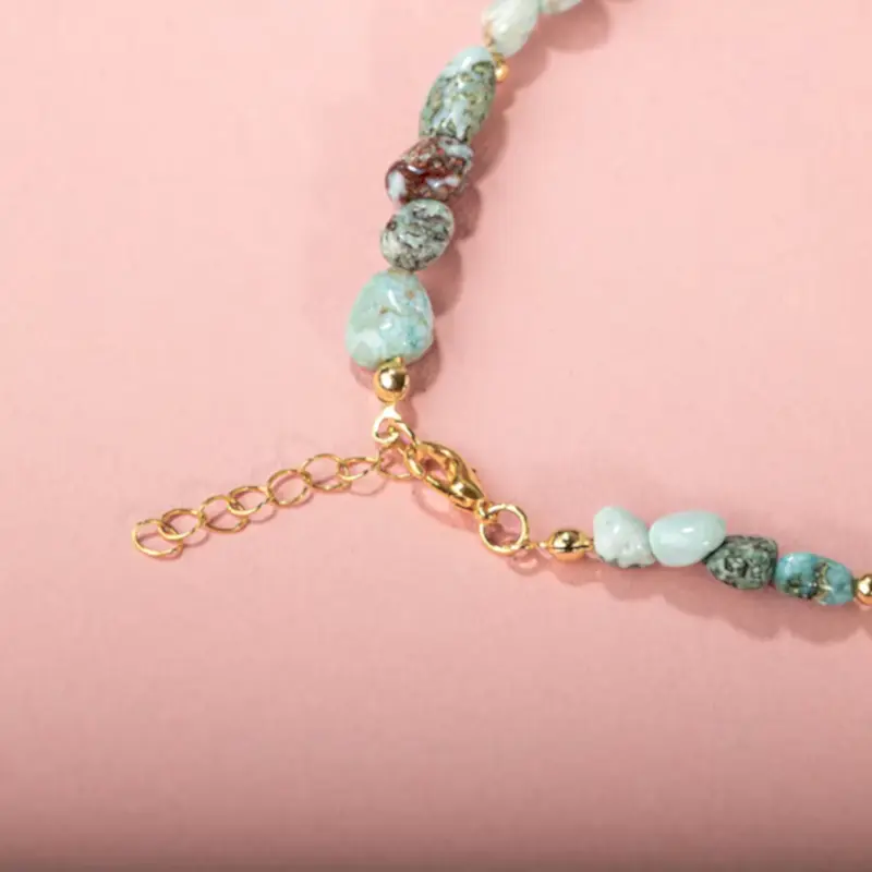 Larimar-Lal-Hematit-İnci-Ay Taşı Altın Kaplama Doğal Taş Kolye