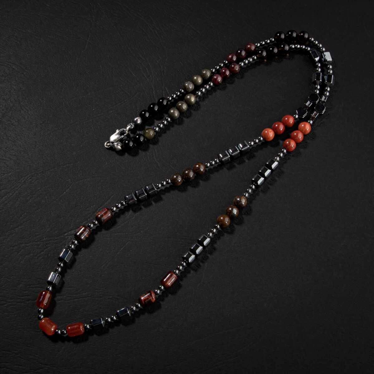 Obsidyen-Pirit-Dumanlı Kuvars-Jasper-Bronzit-Kaplan Gözü-Kırmızı Akik-Lal Taşı-Hematit Doğal Taş Erkek Tasarım Kolye