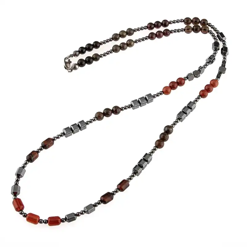 Obsidyen-Pirit-Dumanlı Kuvars-Jasper-Bronzit-Kaplan Gözü-Kırmızı Akik-Lal Taşı-Hematit Doğal Taş Erkek Tasarım Kolye
